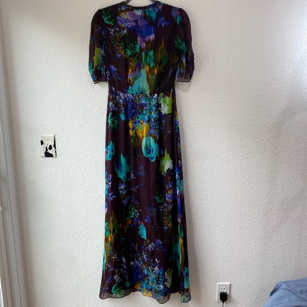 Mason Floral Silk Chiffon Purple Button Front Maxi Evening Dress Gown 0 - Picture 2 of 8